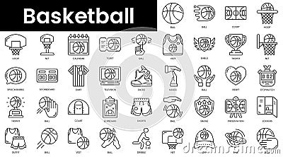 Set of outline basketball icons. Minimalist thin linear web icon set. vector illustration Vector Illustration