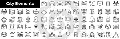 Set of outline city elements icons. Minimalist thin linear web icons bundle. vector illustration Vector Illustration