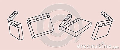 A set of outline clapperboards in different angles. Director's clapboard turned, open and closed. Vector illustration of Vector Illustration