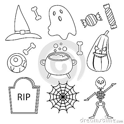 Set of outline elements of Halloween. Vector illustration Vector Illustration