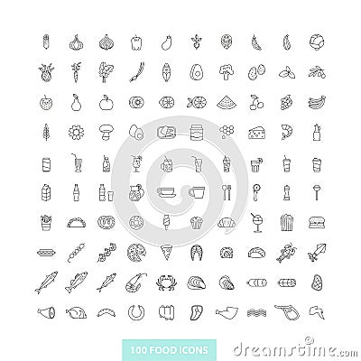 Set of outline food icons Vector Illustration