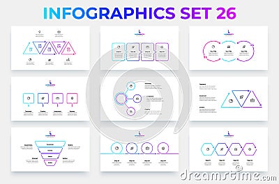 Set of outline infographic elements. Vector process diagrams, flowcharts, timelines and funnel with 3, 4 and 5 options Vector Illustration