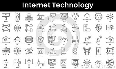 Set of outline internet technology icons. Minimalist thin linear web icon set. vector illustration Vector Illustration