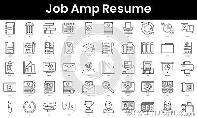 Set of outline job amp resume icons. Minimalist thin linear web icon set. vector illustration Vector Illustration