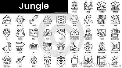 Set of outline jungle icons. Minimalist thin linear web icon set. vector illustration Vector Illustration