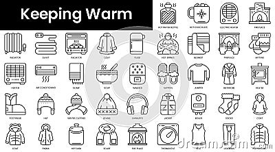 Set of outline keeping warm icons. Minimalist thin linear web icon set. vector illustration Vector Illustration