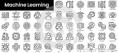 Set of outline machine learning icons. Minimalist thin linear web icon set. vector illustration Vector Illustration