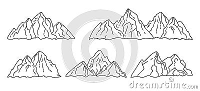 Set of outline mountains. Peak icon. Concept adventure, mountaineering, tourism Vector Illustration