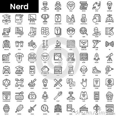 Set of outline nerd icons. Minimalist thin linear web icon set. vector illustration Vector Illustration