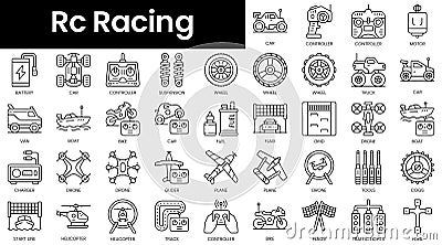 Set of outline rc racing icons. Minimalist thin linear web icon set. vector illustration Vector Illustration