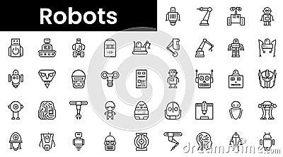 Set of outline robots icons. Minimalist thin linear web icon set. vector illustration Vector Illustration