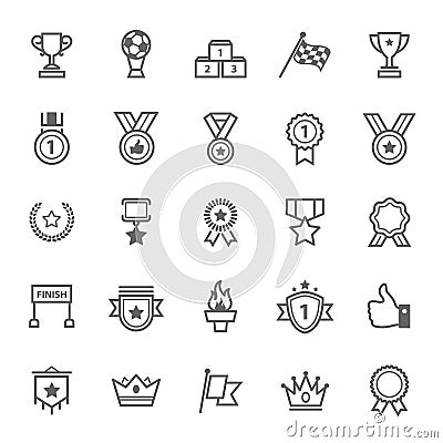 Set of Outline stroke Award and Trophy icon Vector Illustration