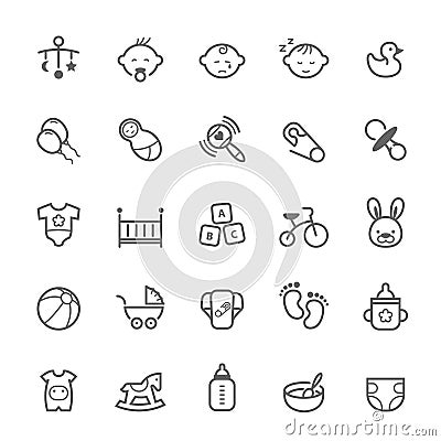 Set of Outline stroke Baby icon Vector Illustration