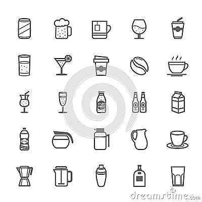 Set of Outline Stroke Beverage icon Vector Illustration
