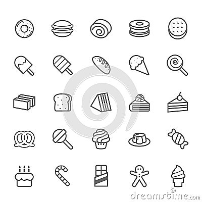 Set of Outline stroke Dessert and Sweet icon Vector Illustration