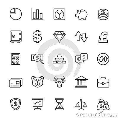 Set of Outline stroke Finance and Stock icon Vector Illustration