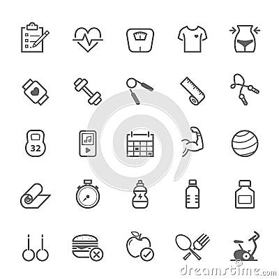 Set of Outline stroke Fitness icon Vector Illustration