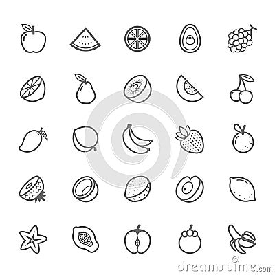 Set of Outline stroke Fruit icon Vector Illustration