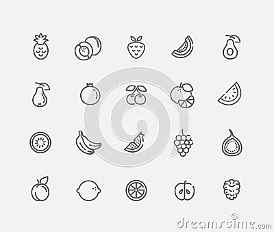 Set of Outline stroke Fruit icon Vector illustration Vector Illustration