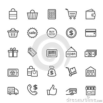 Set of Outline stroke Shopping icon Vector Illustration