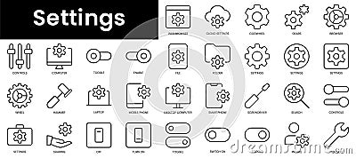 Set of outline tings icons. Minimalist thin linear web icon set. vector illustration Vector Illustration