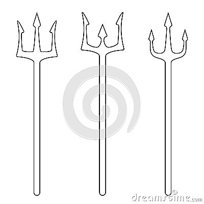 Set of outline tridents isolated on white background. Devil, neptune trident. Line style. Clean and modern vector illustration for Vector Illustration