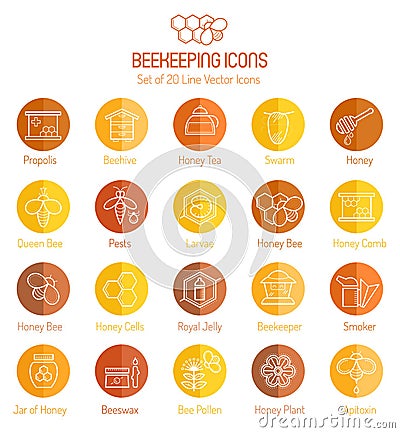 Set of outlined honey and beekeeping vector icons Vector Illustration