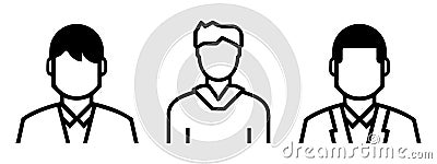 Set of outlined male avatars including: formal and informal shapes. line art Vector Illustration