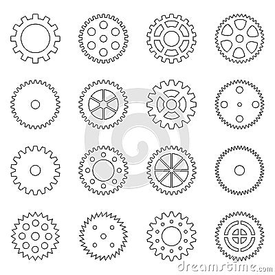 Set of outlines of gear wheels, vector illustration Vector Illustration