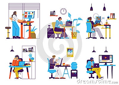 Set of outsource working people flat style, vector illustration Vector Illustration