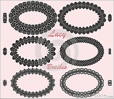 Set of oval lace frames and elements of pattern brushes Vector Illustration