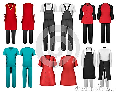 Set of overalls with worker and medical clothes Vector Illustration