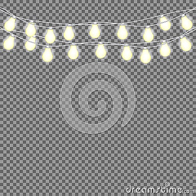 Set of overlapping, glowing string lights. Christmas glowing lights. Garlands, Christmas decorations. Vector Illustration