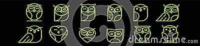 Set of owl cartoon icon design template with various models. vector illustration isolated on black background Vector Illustration