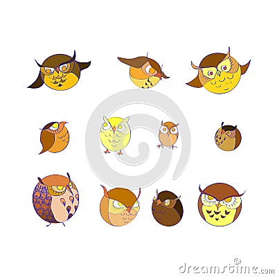 Set of owls. Vector Illustration