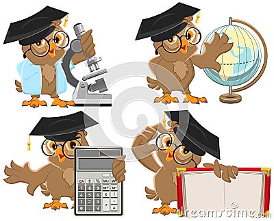 Set owls teachers Vector Illustration