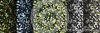 Set of 5 pack Camouflage seamless patterns. Abstract modern military textile print background. Vector illustration Vector Illustration