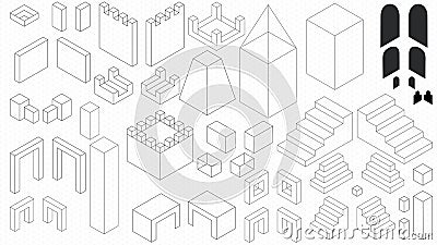 set pack collection isometric construction elements Cartoon Illustration
