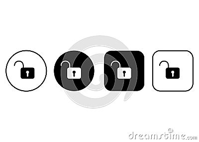 Set of padlock icons. Simple opened lock buttons collection. Security symbols Vector Illustration