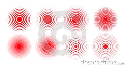 A set of pain circles. Pain circles. Red circles. The symbol of pain Stock Photo