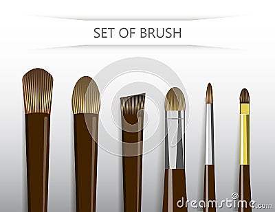 Set of Paint brush for oil painting. on on white background. Vector Illustration