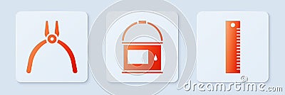 Set Paint bucket, Pliers tool and Ruler. White square button. Vector Vector Illustration