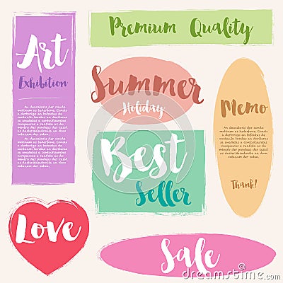 Set of painted brush style label Vector Illustration