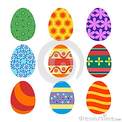 Set of painted Easter eggs for the holiday. Vector, illustration in flat style isolated on white background EPS10. Vector Illustration