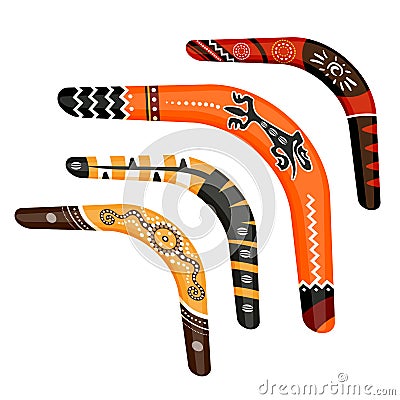 Set of painted traditional australian boomerang tools vector illustration Vector Illustration