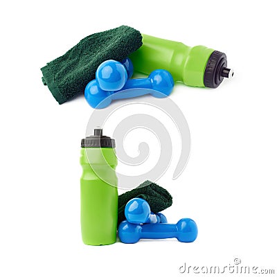 Set of Pair Plastic coated dumbells isolated over the white background Stock Photo