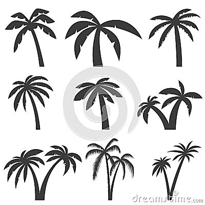 Set of palm tree icons isolated on white background. Design elem Vector Illustration