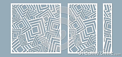 Set, panel for registration of the decorative surfaces. Abstract squares of lines, panels. Vector illustration of a laser cutting Vector Illustration