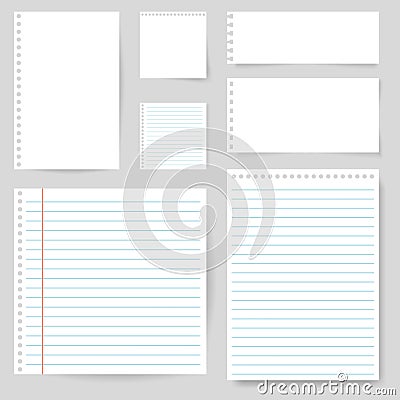 Set of paper blank with line for note, mail, shcool. Torn sheet of paper page. Square and lined paper for notice, write memo, text Stock Photo