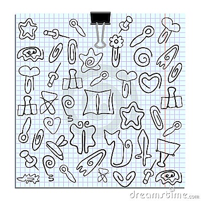 Set of paper clips of various shapes Cartoon Illustration